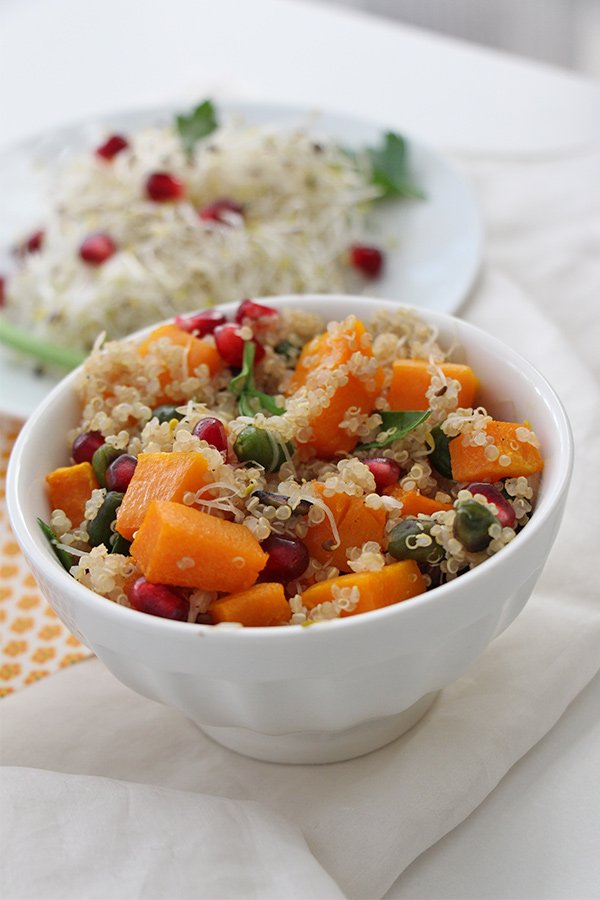 Kürbis-Quinoa Salat mit GranatapfelPistazien und Sprossen | My Healthy Kid
